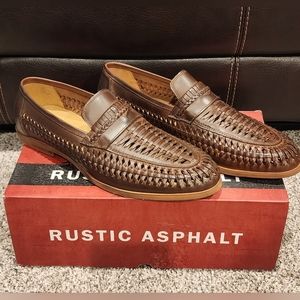 New Rustic Asphalt Men's Pointy End Brown woven Leather Shoe